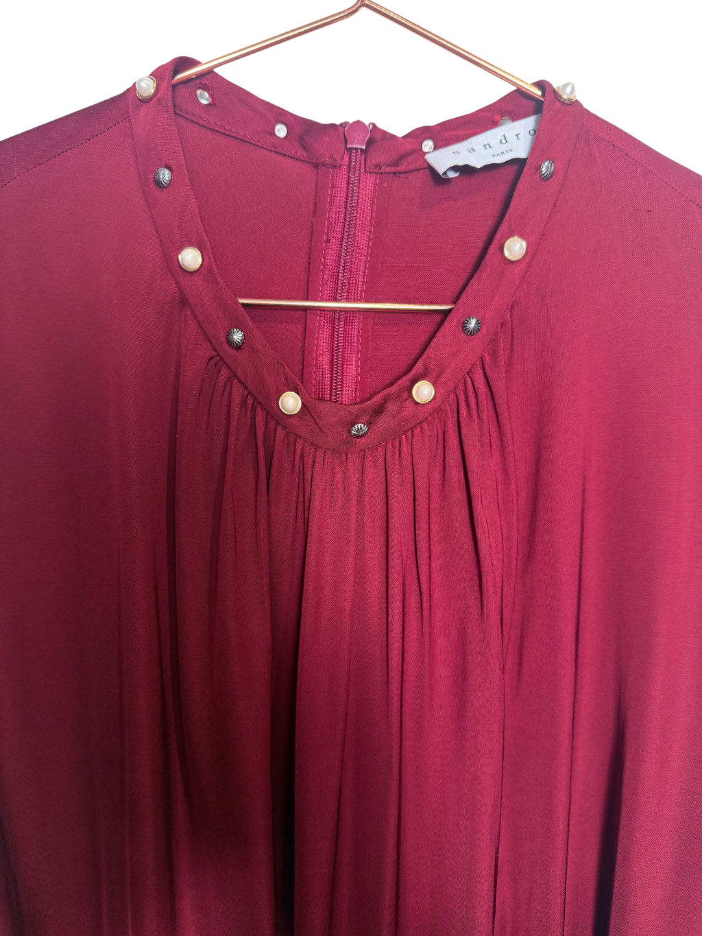 SANDRO - Burgundy Red Satin Dress
